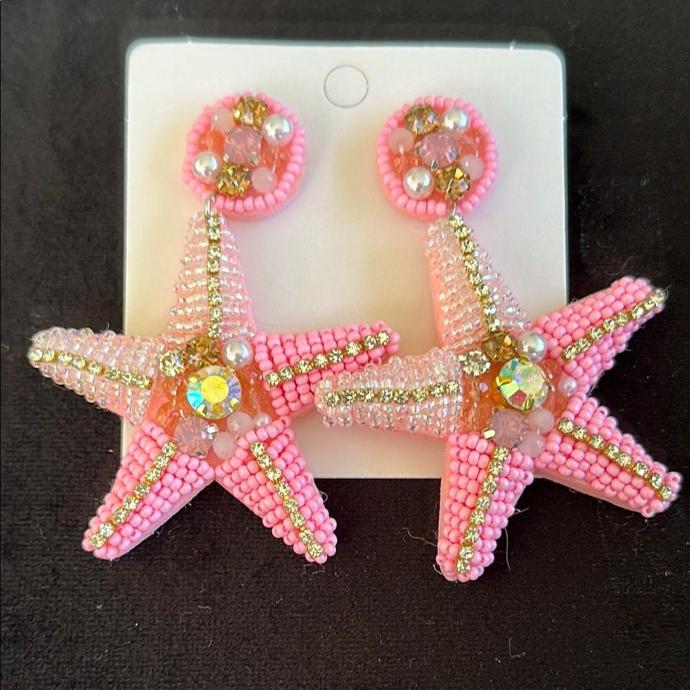Nwt Pink Starfish Beaded Earrings